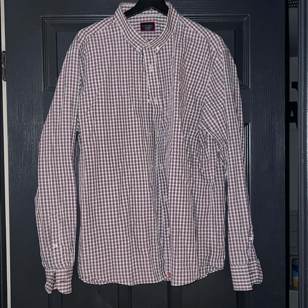 Untuckit Mens XXL Red Blue White Plaid Cotton‎ Slim Fit Long Sleeve Button Up